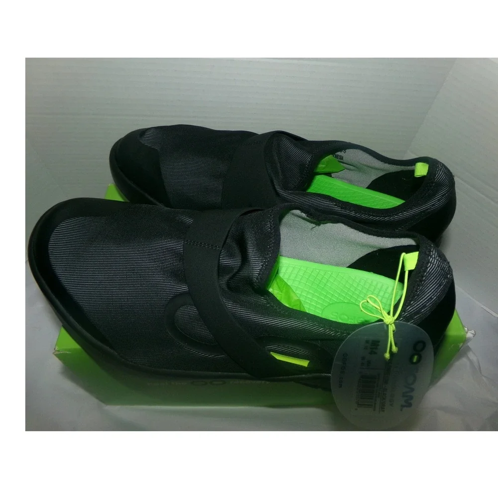 Oofos OOmg Fibre Low Mens SZ 14.0 Recovery Shoes Black Gray OOfoam Slip On